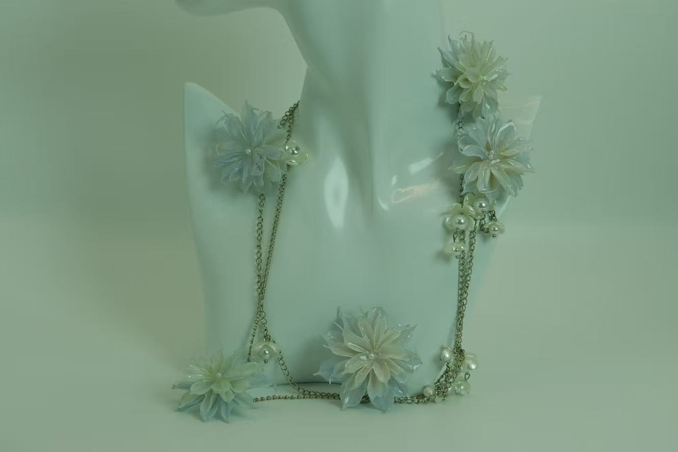 Handmade Iridescent Transparent Light Blue Epiphyllum Layered Necklace