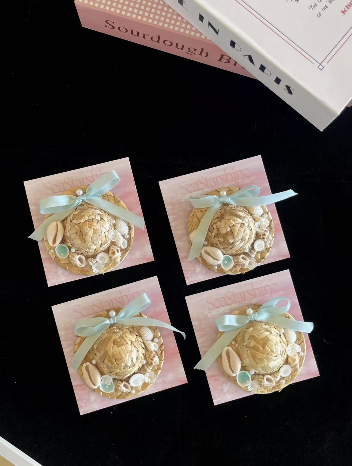 Handmade Shell Straw Hat Fridge Magnet