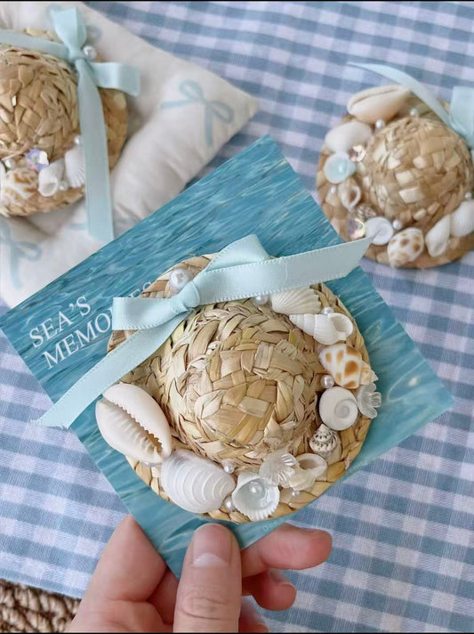 Handmade Shell Straw Hat Fridge Magnet