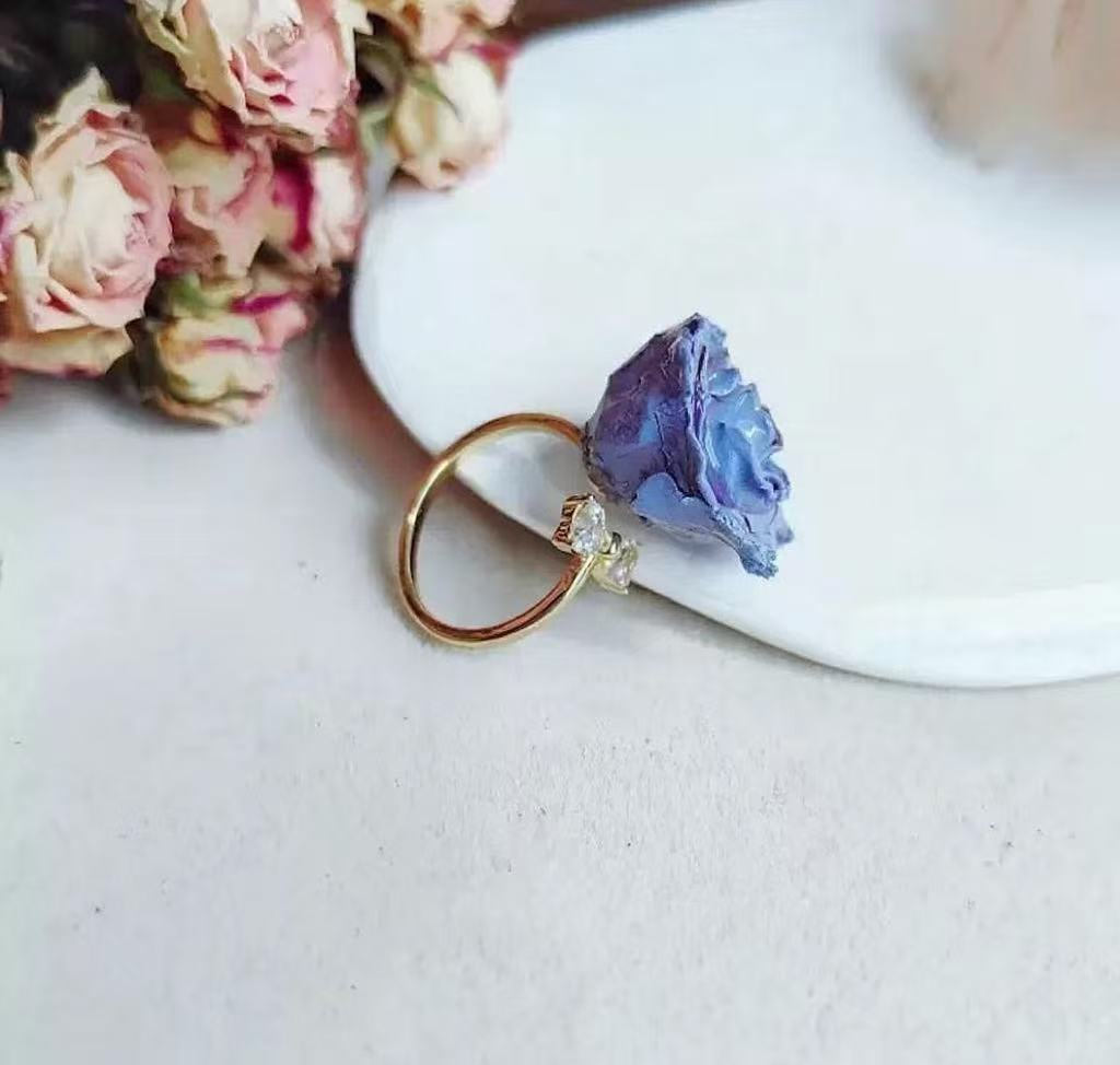 Handmade Dried Flower Rose Vintage Adjustable Ring