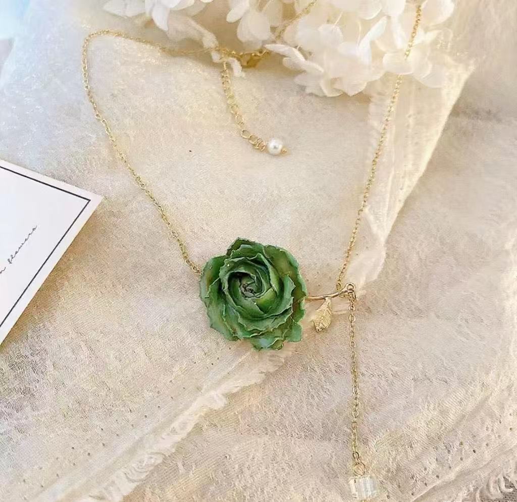 Handmade Dried Real Flower Rose Necklace