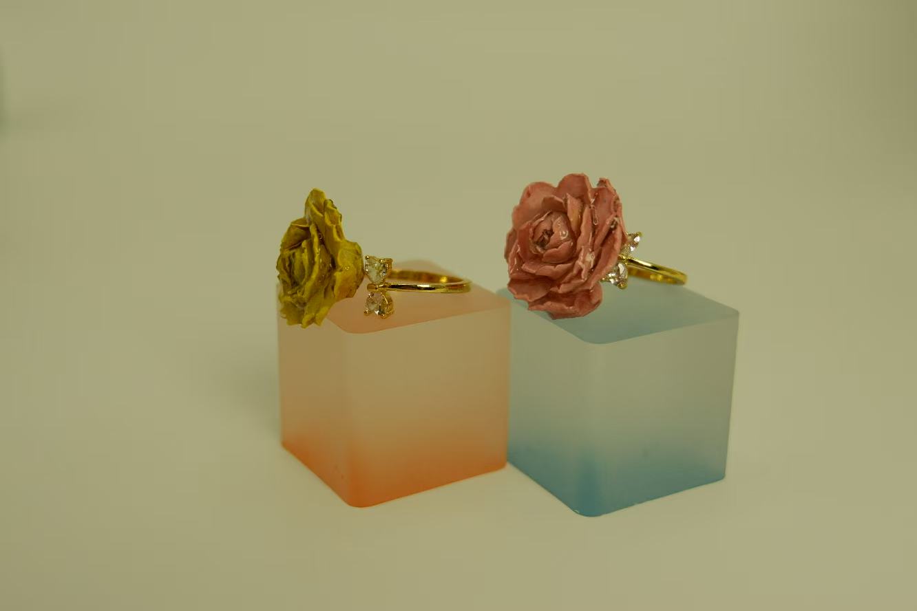 Handmade Dried Flower Rose Vintage Adjustable Ring