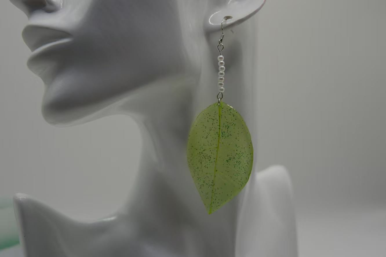 Original Handmade Colored Leaf Epoxy Earrings