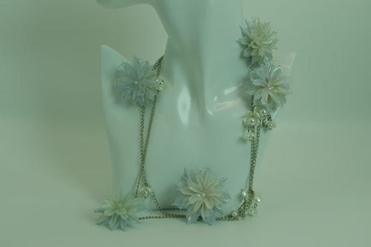 Handmade Iridescent Transparent Light Blue Epiphyllum Layered Necklace
