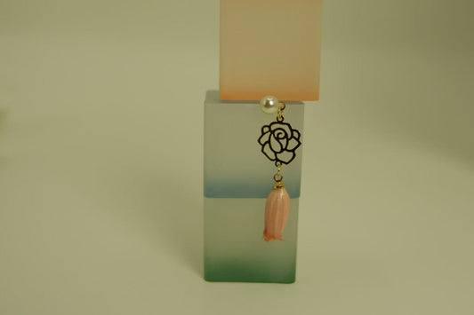 Handmade Dried Real Flower Lily of the Valley and Rose Earrings