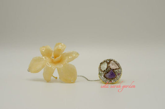 one of a kind (only one available)  Handmade Ring Set with Crystal and Phalaenopsis