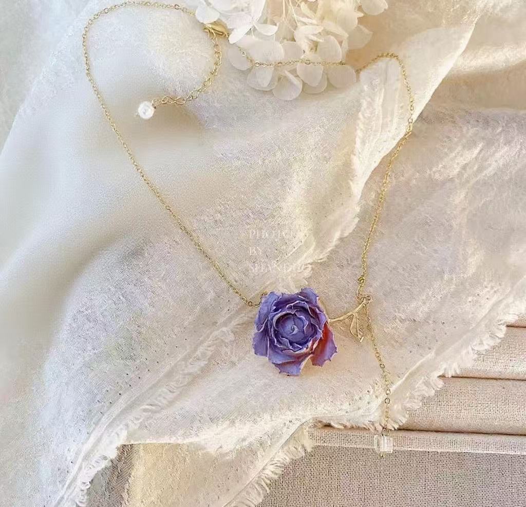 Handmade Dried Real Flower Rose Necklace