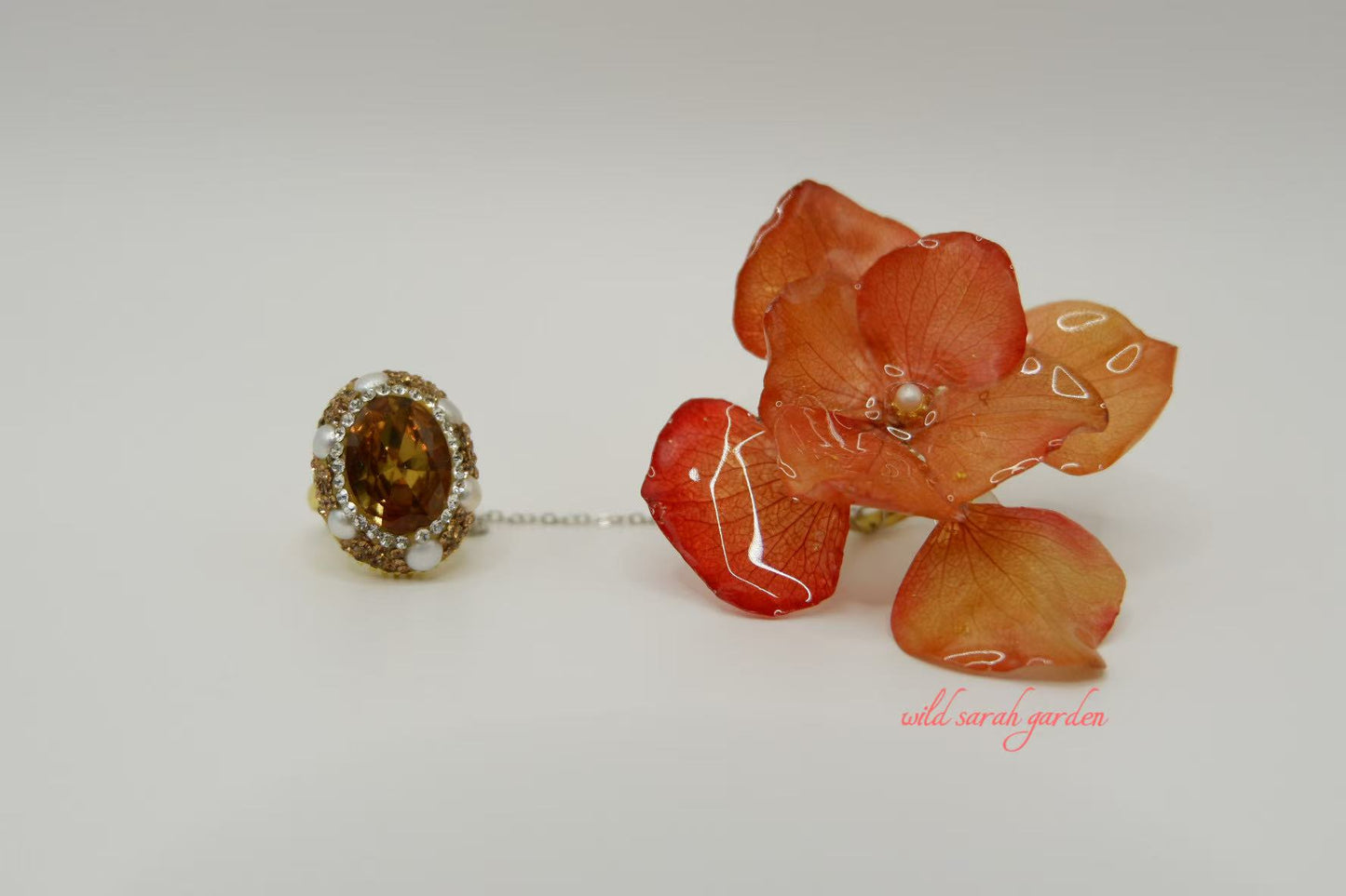one of a kind (only one available)  Handmade Crystal Resin Hydrangea Set Ring