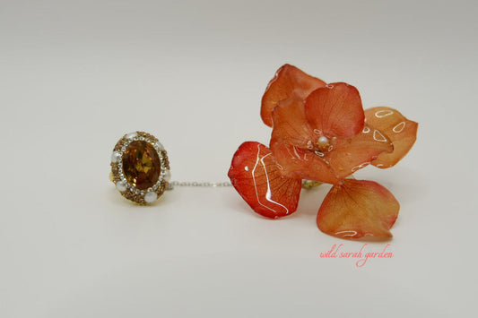 one of a kind (only one available)  Handmade Crystal Resin Hydrangea Set Ring