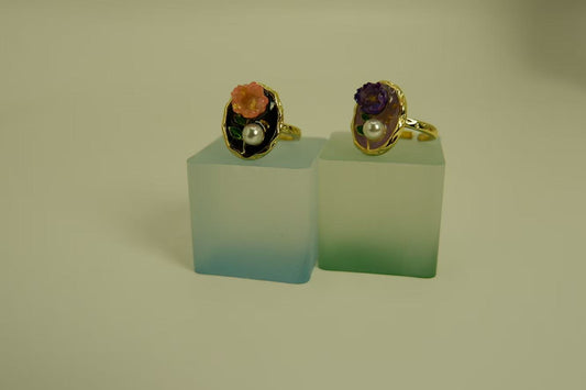 Handmade Real Flower Ring, Small Daisy Drip Glue Vintage Ring Handmade Real Flower Ring, Small Daisy Drip Glue Vintage Ring, Adjustable Size