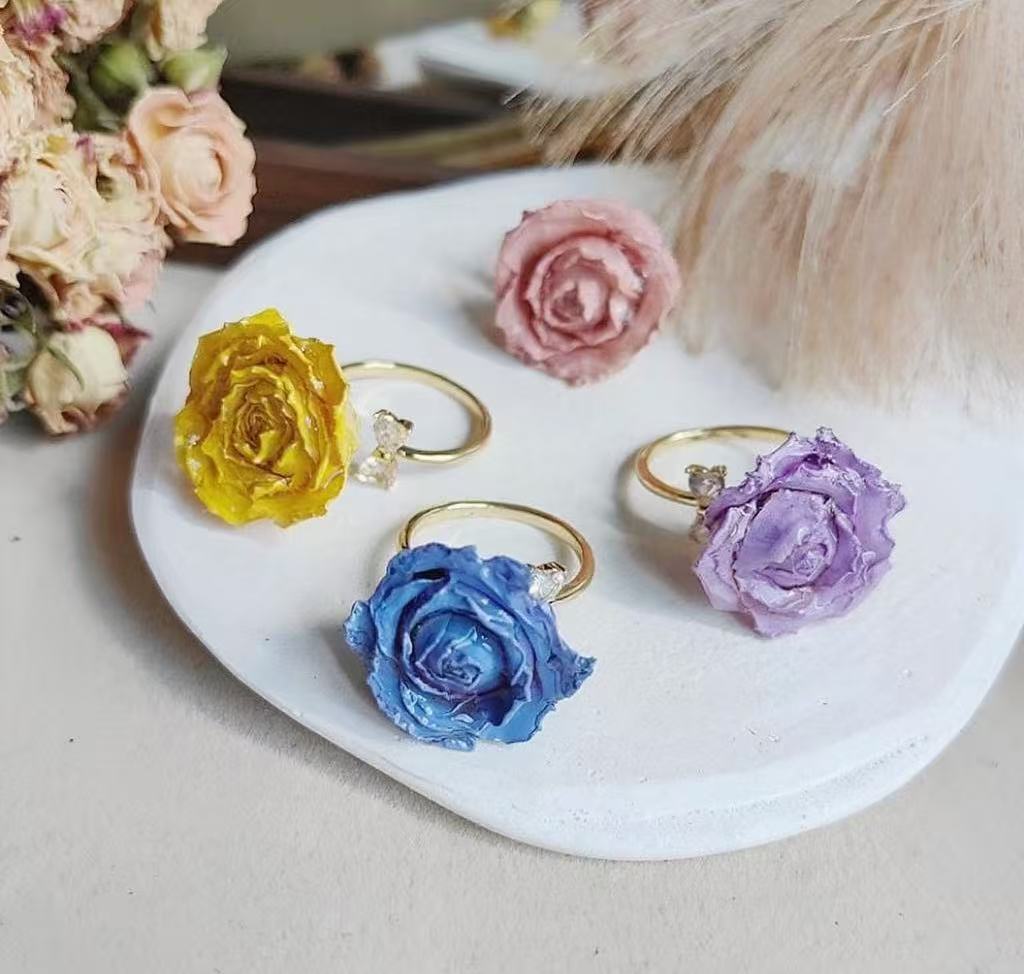 Handmade Dried Flower Rose Vintage Adjustable Ring