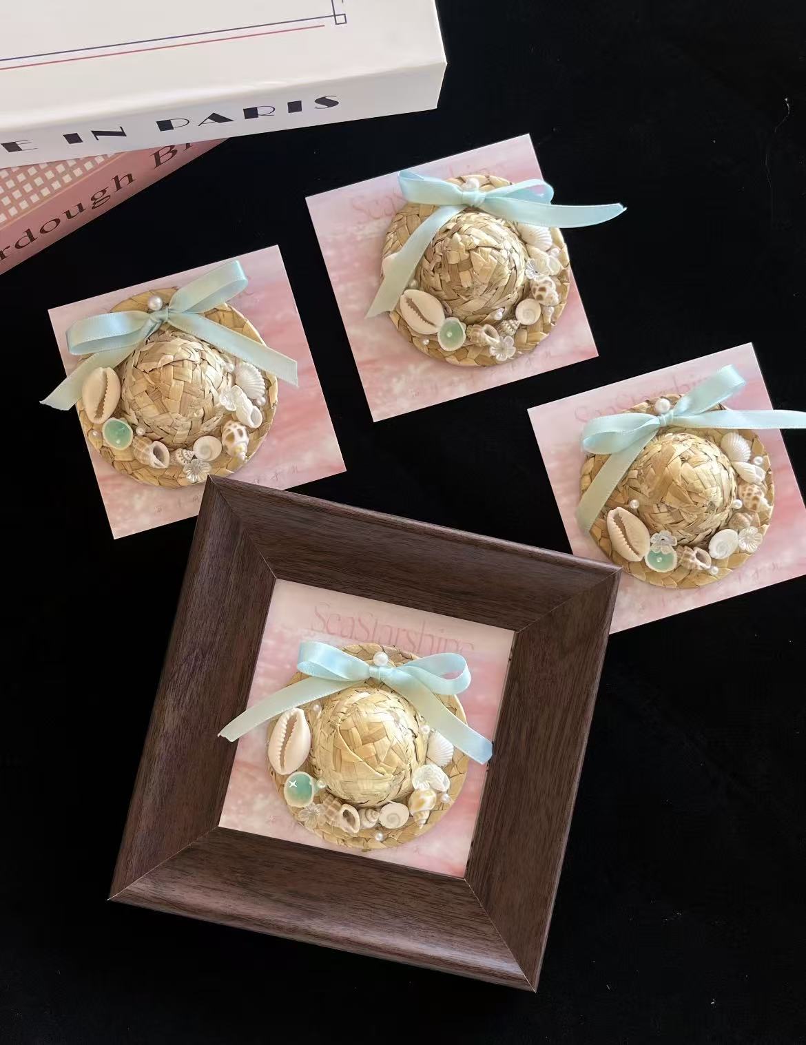 Handmade Shell Straw Hat Fridge Magnet