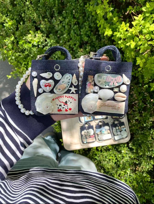 Shell-shaped denim bag charm