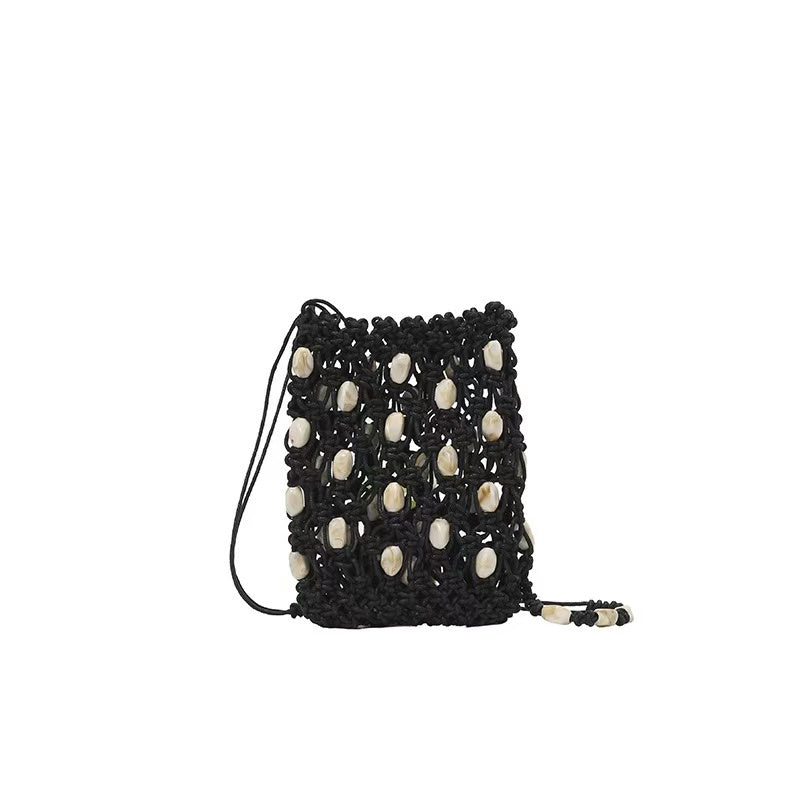 Handmade Woven Bag with Natural Shell Decor