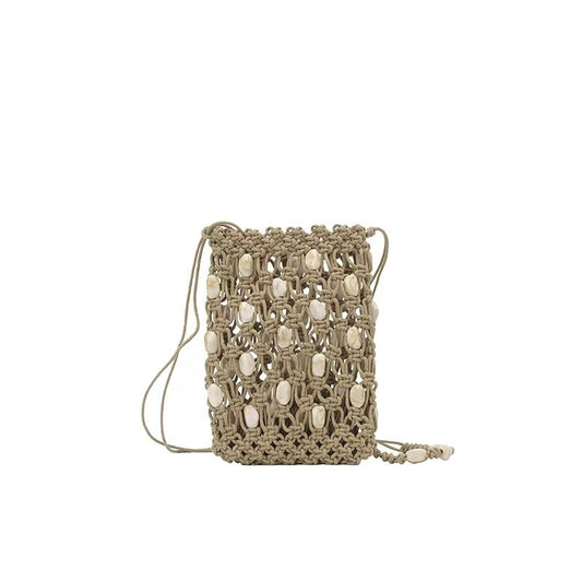 Handmade Woven Bag with Natural Shell Decor