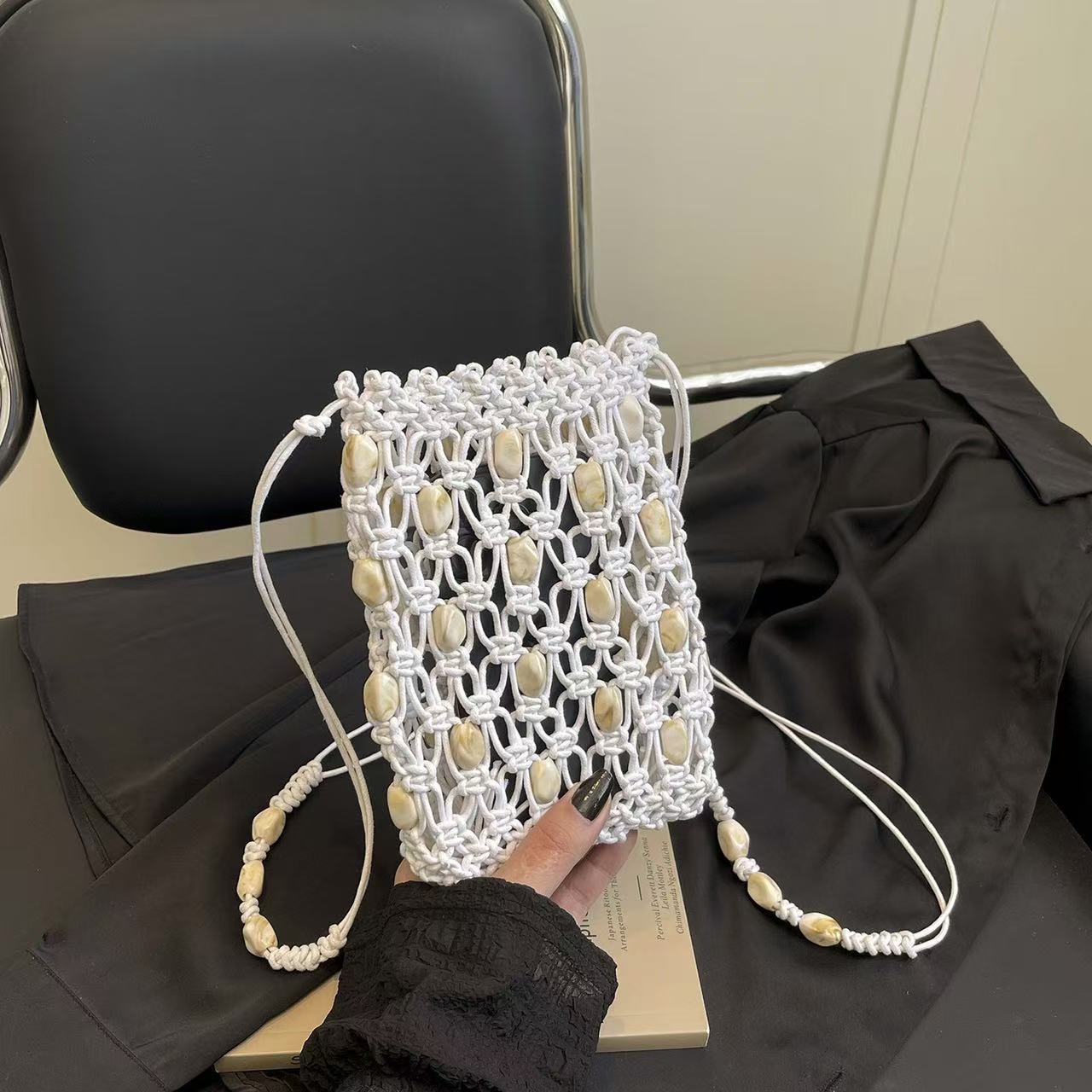 Handmade Woven Bag with Natural Shell Decor