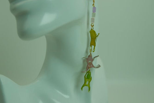 Original Handmade Colored Dancing Figure Dried Flower Earrings