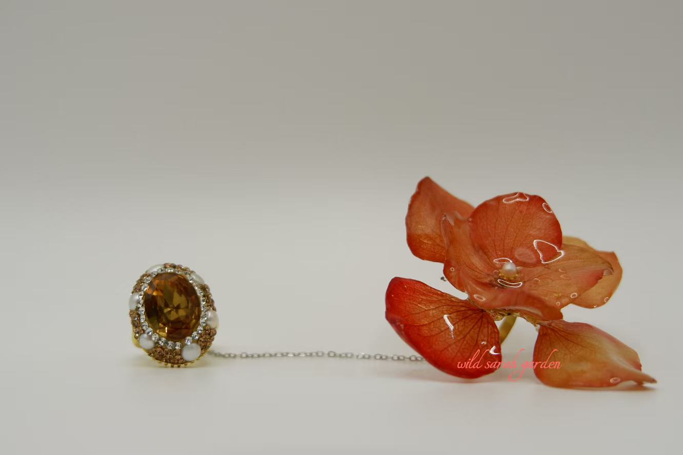 one of a kind (only one available)  Handmade Crystal Resin Hydrangea Set Ring