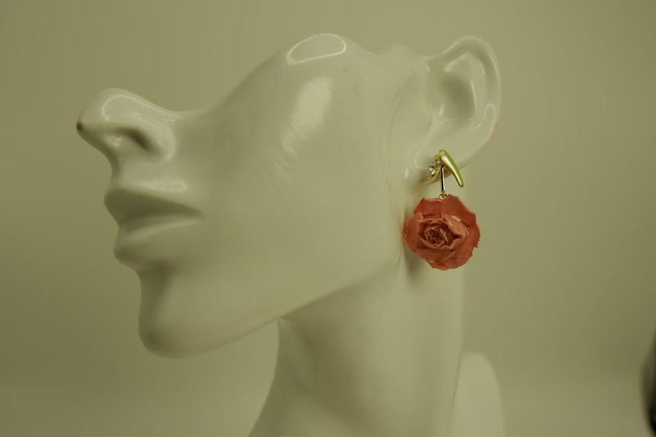 Handmade Real Flower, Dried Rose, Fresh and Elegant Stud Earrings