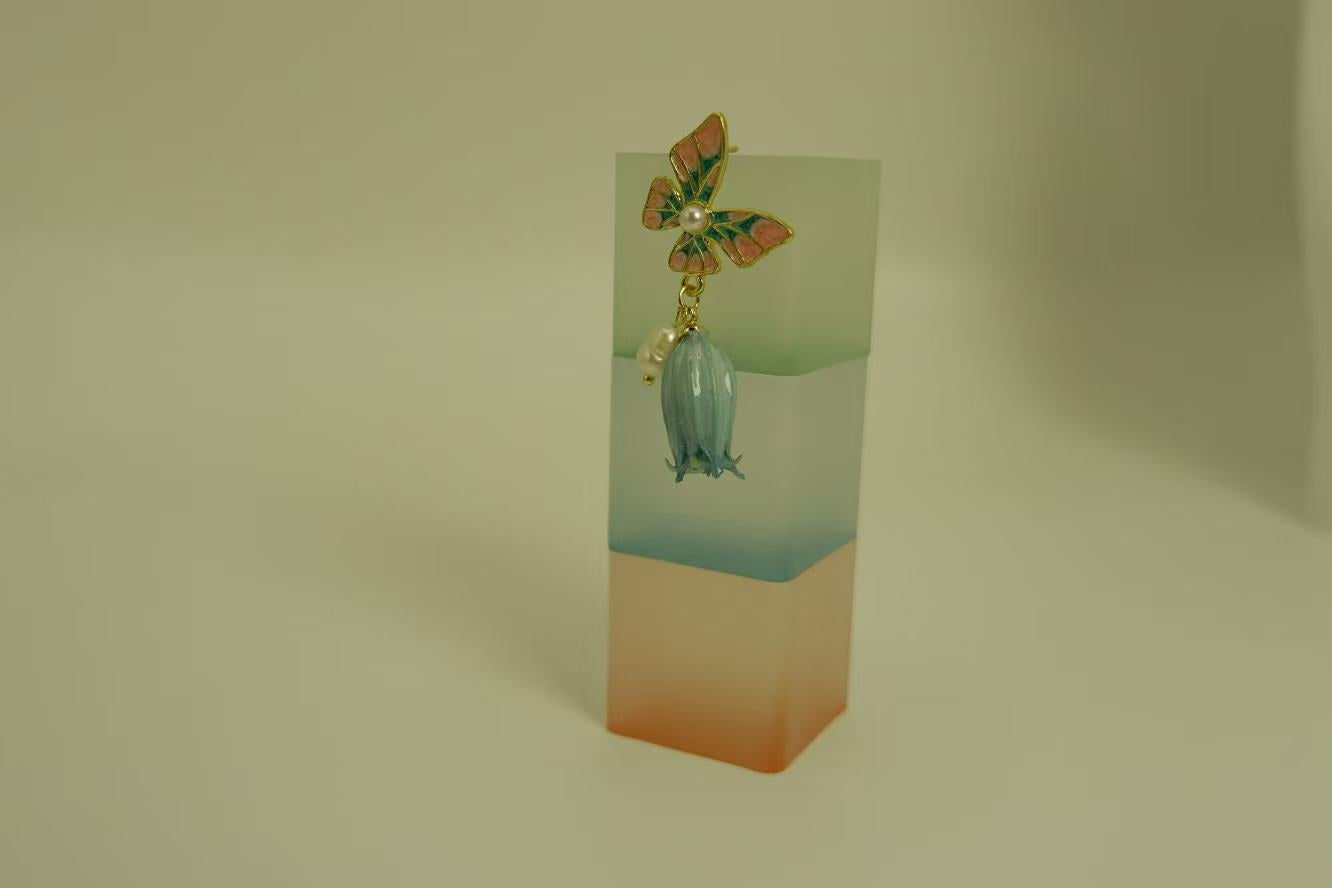 Handmade Lily of the Valley Resin Butterfly Earrings