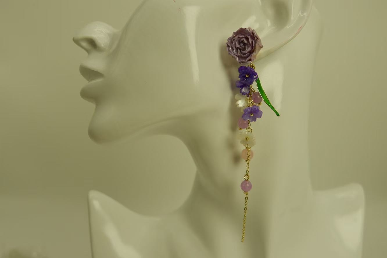 Handmade Dried Flower Rose Tassel Earrings