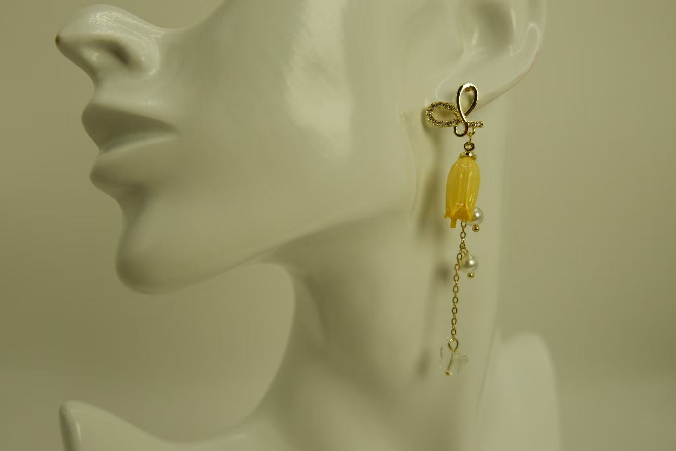Handmade Dried Real Flower Lily of the Valley Butterfly Drop Earrings