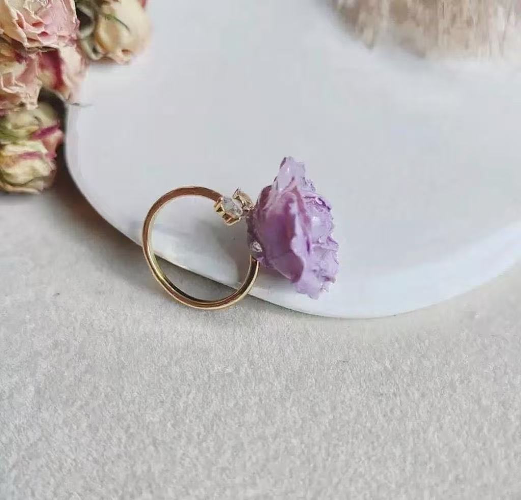 Handmade Dried Flower Rose Vintage Adjustable Ring