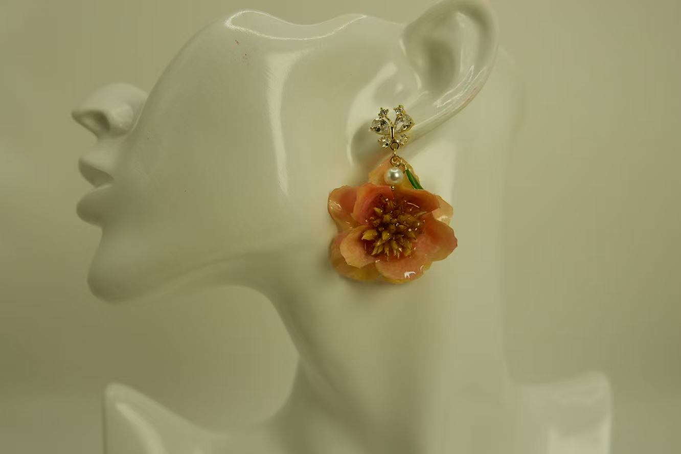 Handmade Dried Flower Lily of the Valley Resin Earrings