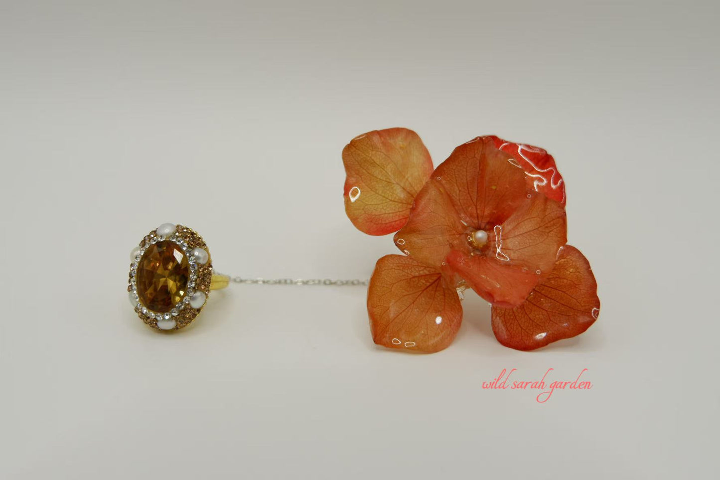 one of a kind (only one available)  Handmade Crystal Resin Hydrangea Set Ring