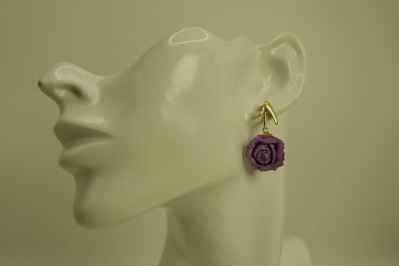 Handmade Real Flower, Dried Rose, Fresh and Elegant Stud Earrings
