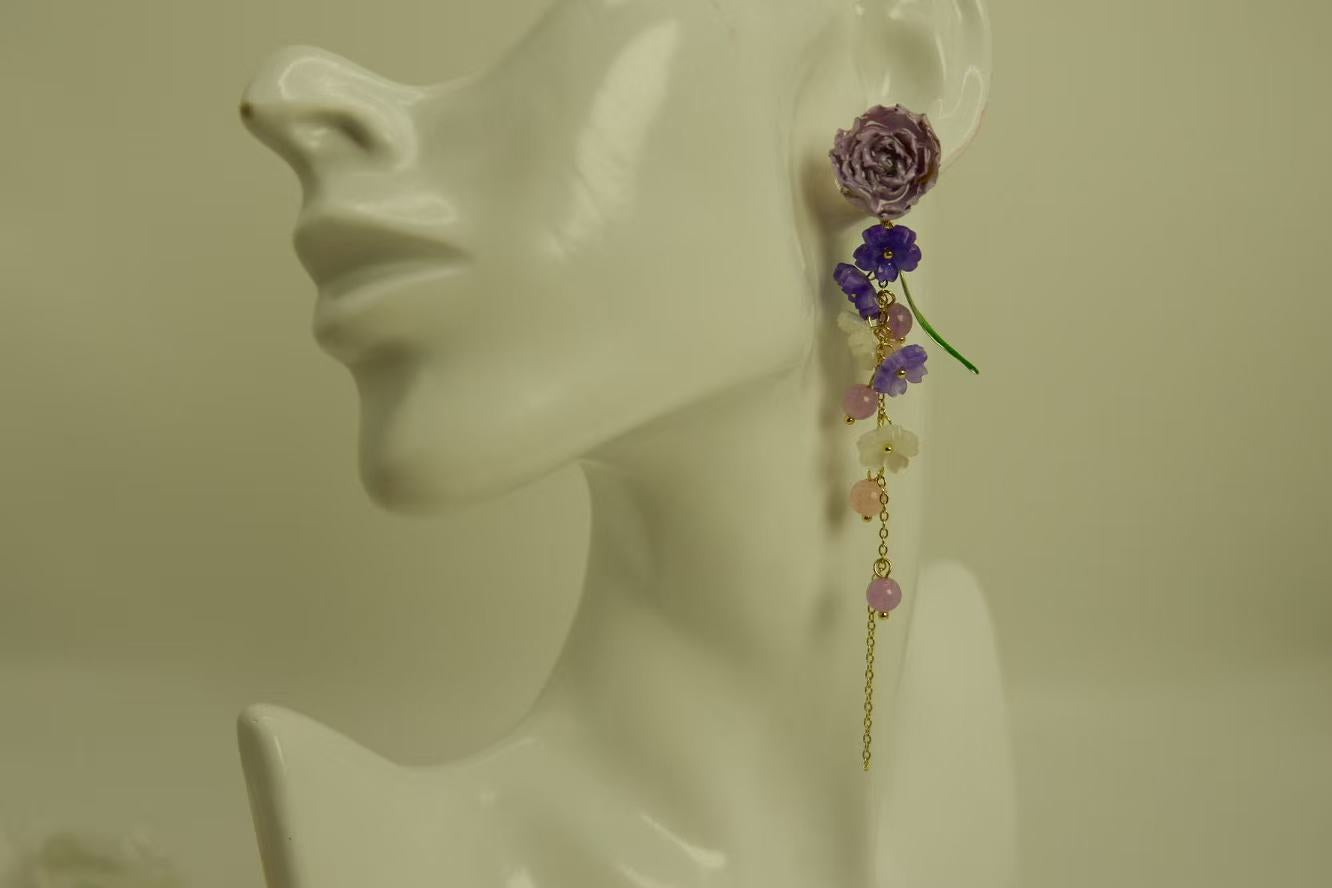 Handmade Dried Flower Rose Tassel Earrings