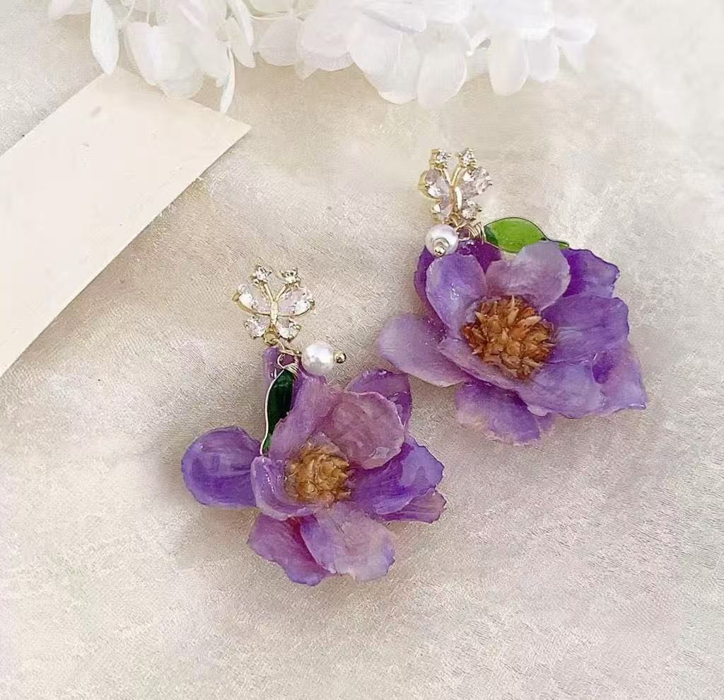 Handmade Dried Flower Lily of the Valley Resin Earrings