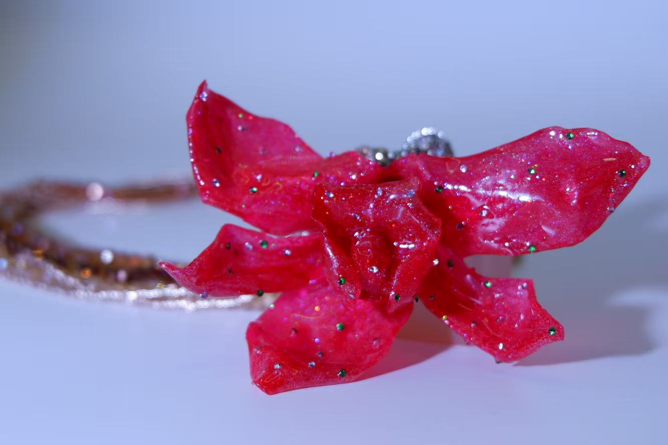 Original Handmade Red Phalaenopsis Dried Flower Resin Necklace