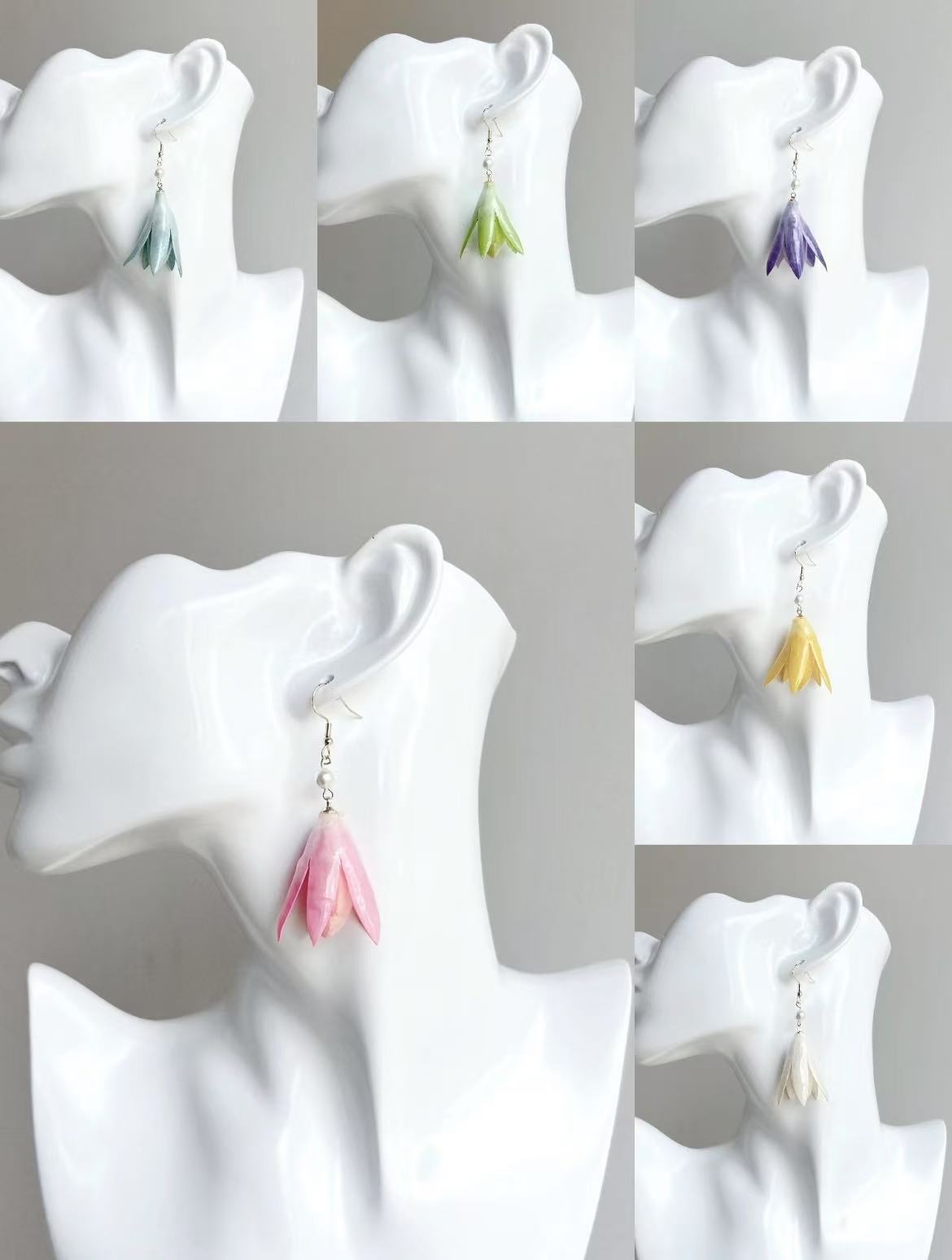 Original Handmade Dried Flower Magnolia Earrings