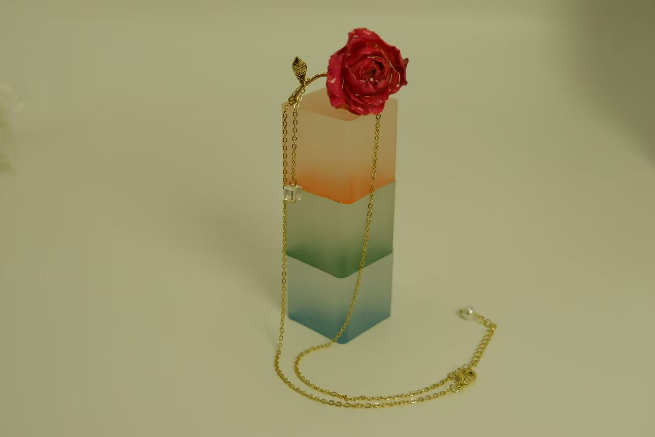 Handmade Dried Real Flower Rose Necklace