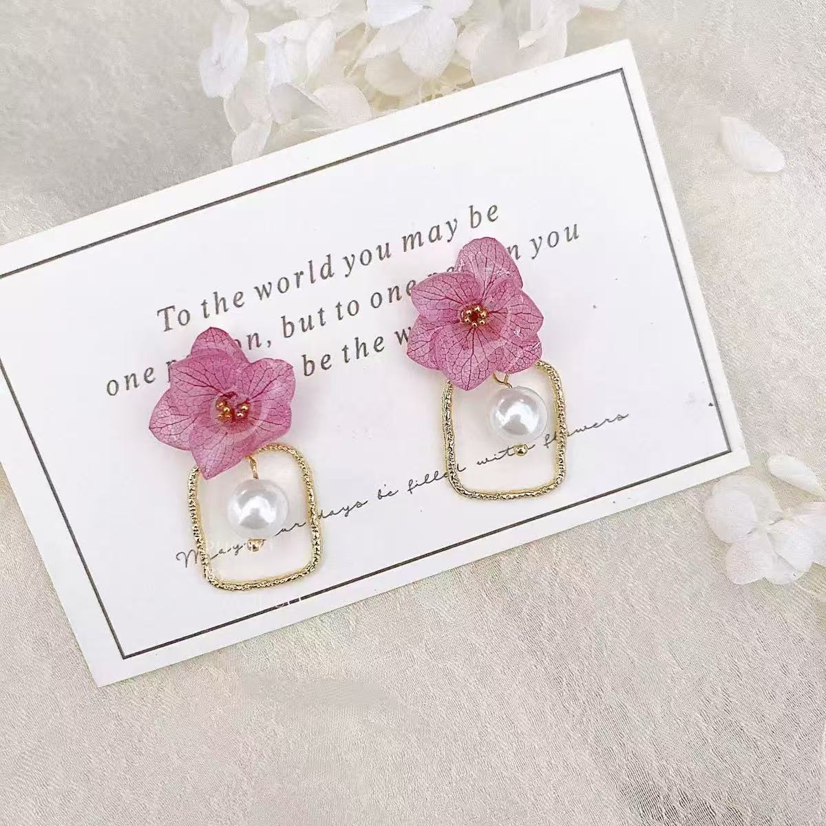 Handmade Dried Flower Hydrangea Real Flower Earrings