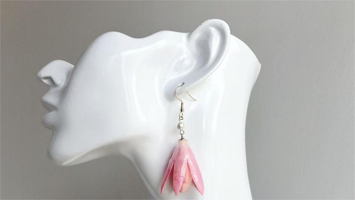 Original Handmade Dried Flower Magnolia Earrings
