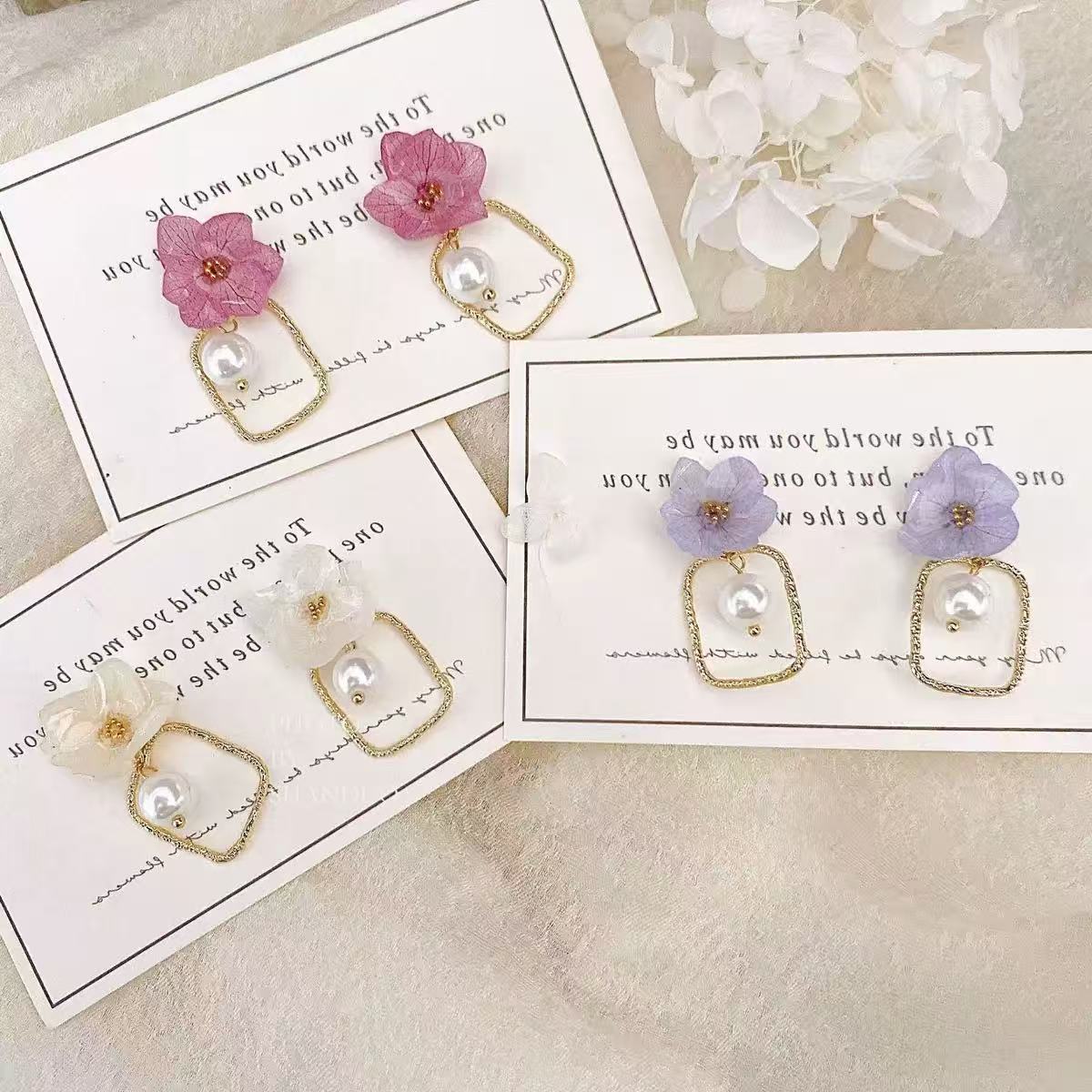 Handmade Dried Flower Hydrangea Real Flower Earrings