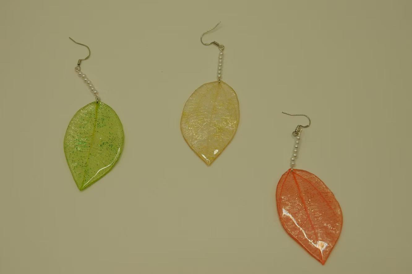 Original Handmade Colored Leaf Epoxy Earrings