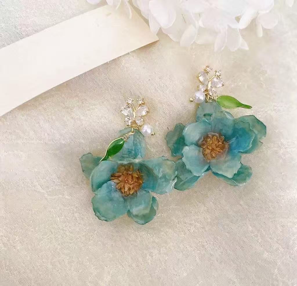 Handmade Dried Flower Lily of the Valley Resin Earrings
