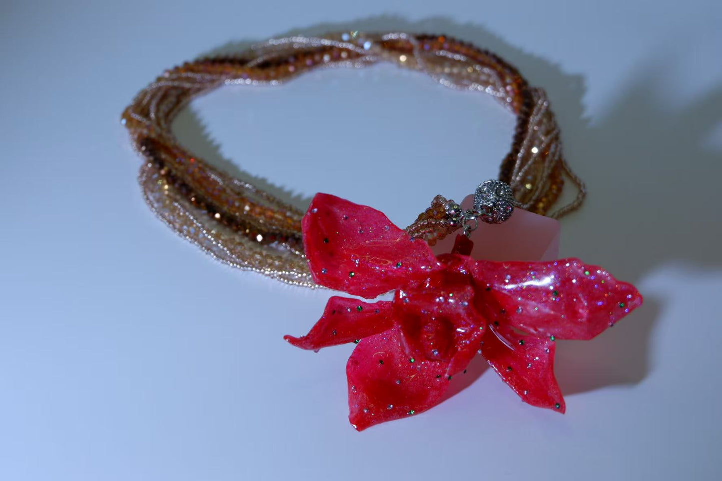 Original Handmade Red Phalaenopsis Dried Flower Resin Necklace