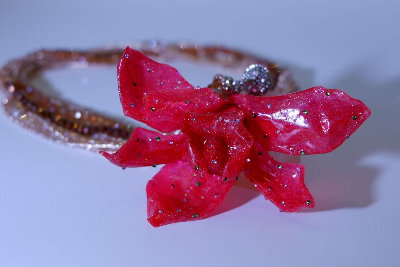 Original Handmade Red Phalaenopsis Dried Flower Resin Necklace