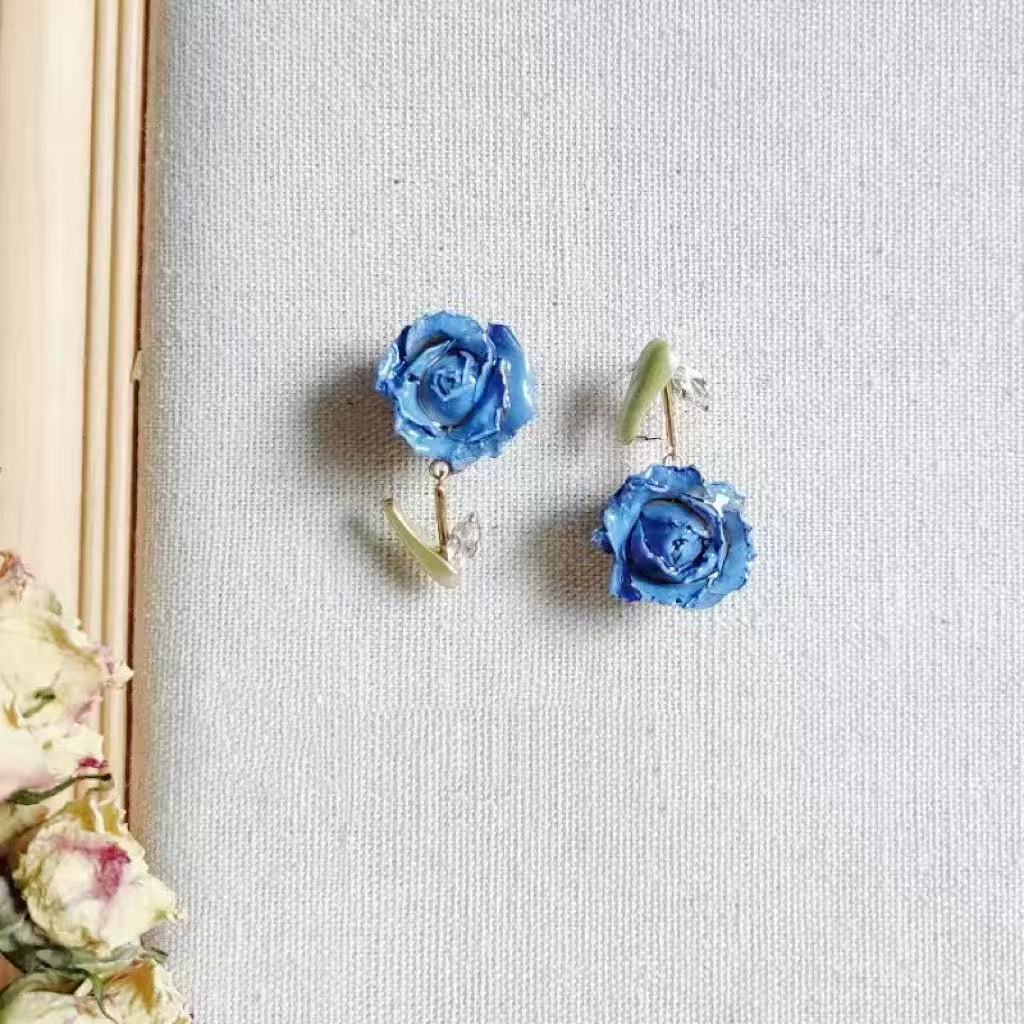 Handmade Real Flower, Dried Rose, Fresh and Elegant Stud Earrings