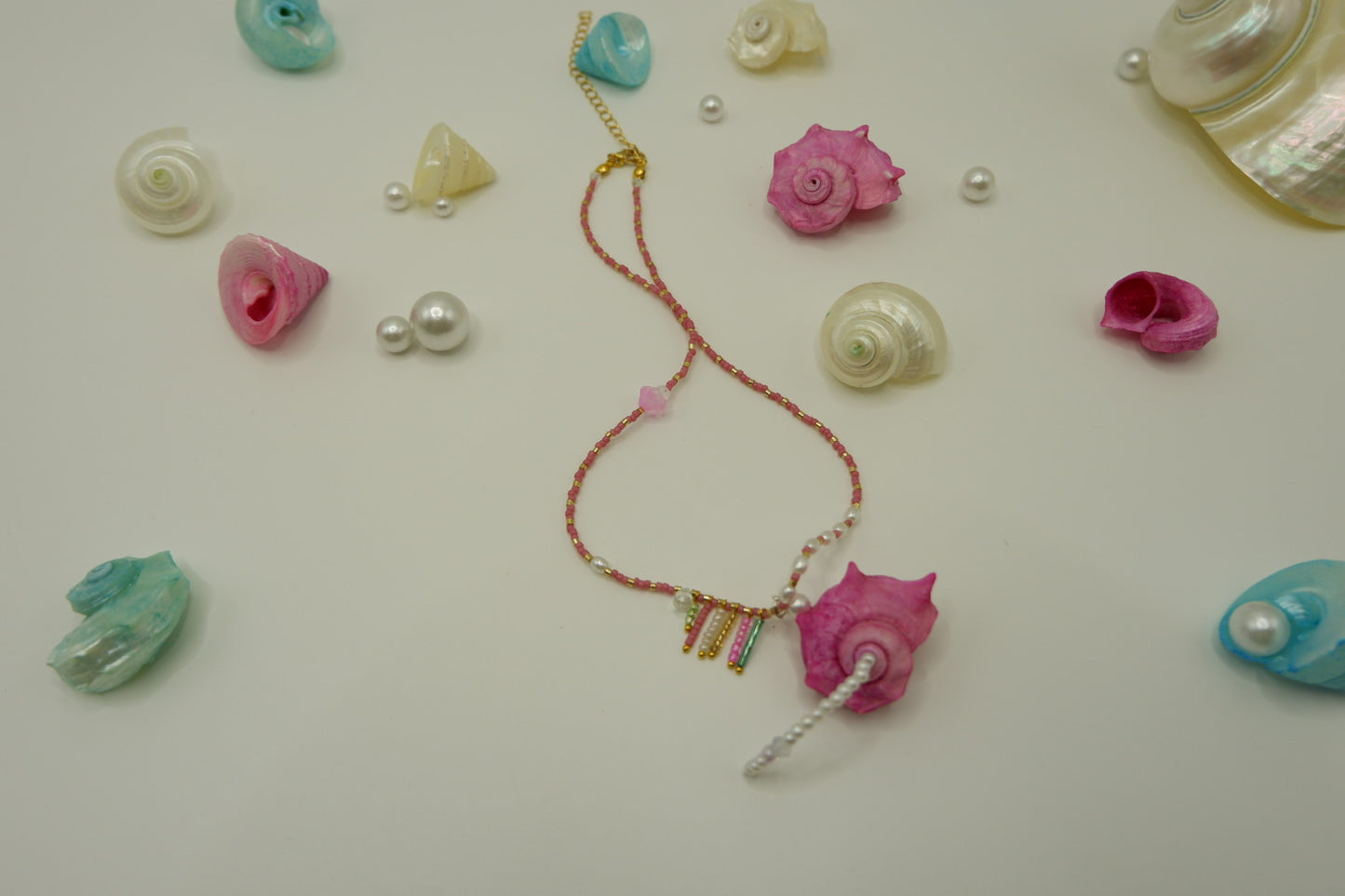 Pink Conch Beaded Necklace
